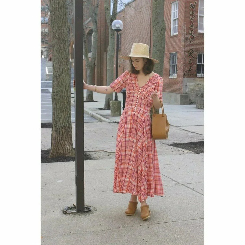 No.6 Paola Circle Plaid & Check Printed Fit & Flare Midi Dress S - Picture 2 of 10